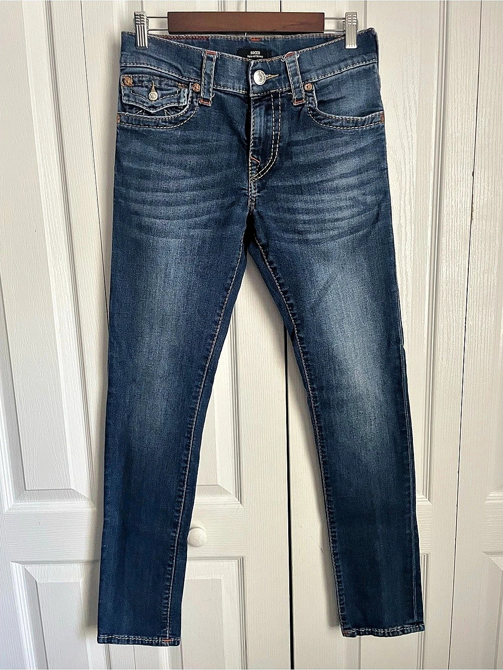 True Religion Rocco Relaxed Skinny Flap Pocket Jeans Blue, Size 30